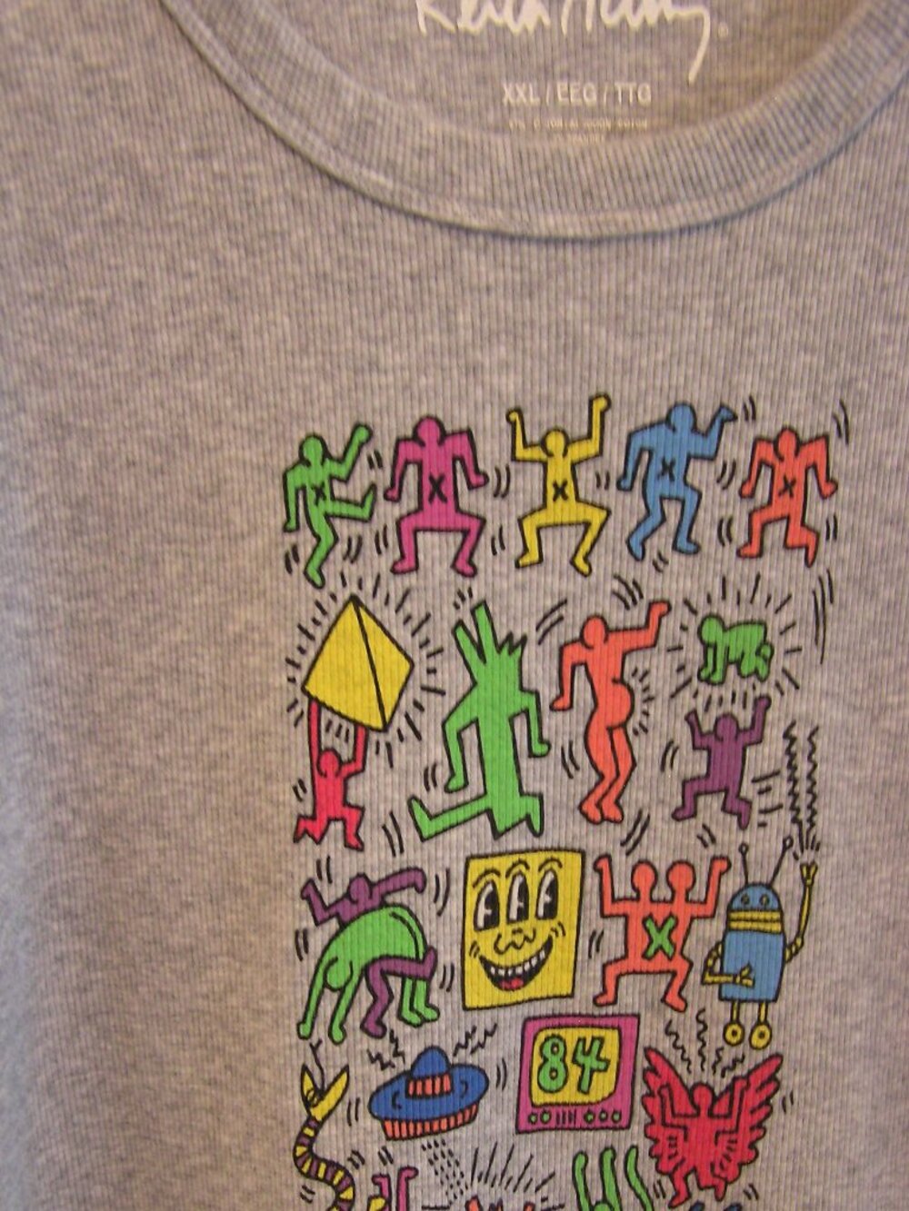 Keith Haring Multi Dancing Figure Grey Ribbed Tank Top - Picture 2 of 10